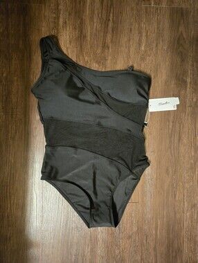 NWT Black Mesh Panel One-piece Swimsuit M